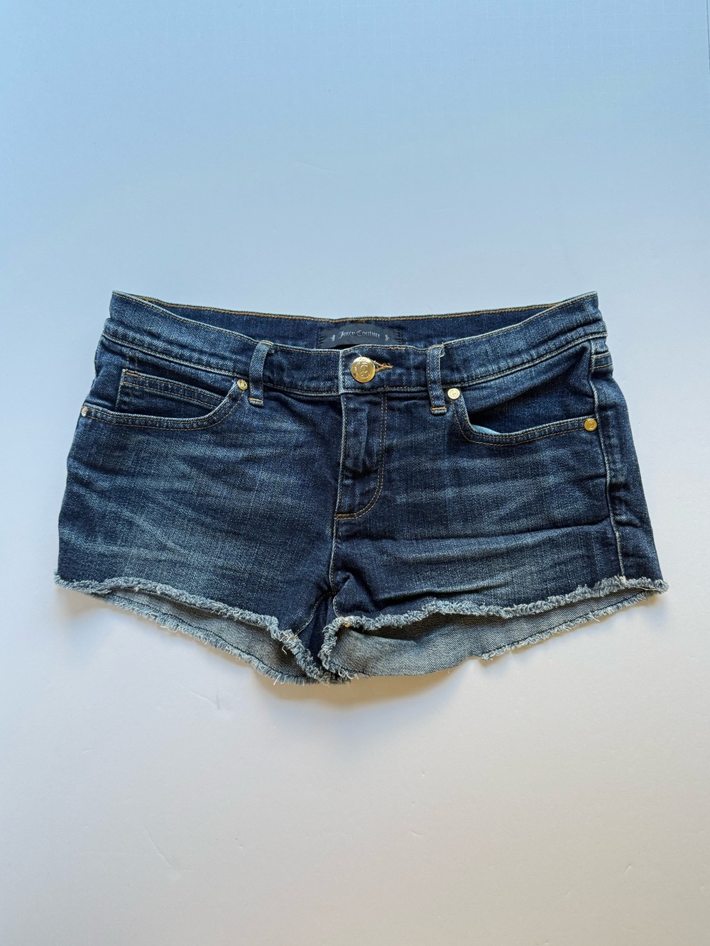Juicy Couture Low Rise Dark Blue Denim Cutoff Shorts